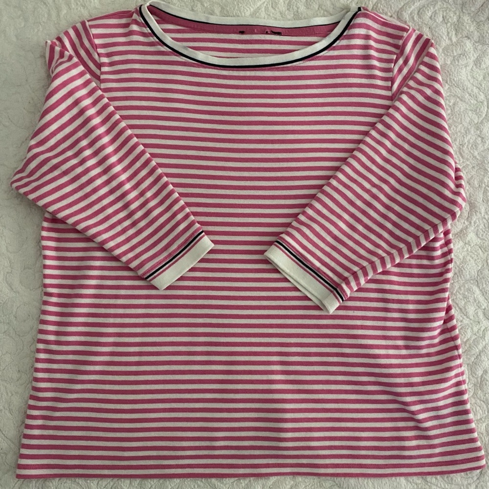 Pink and White Striped Long Sleeve Top